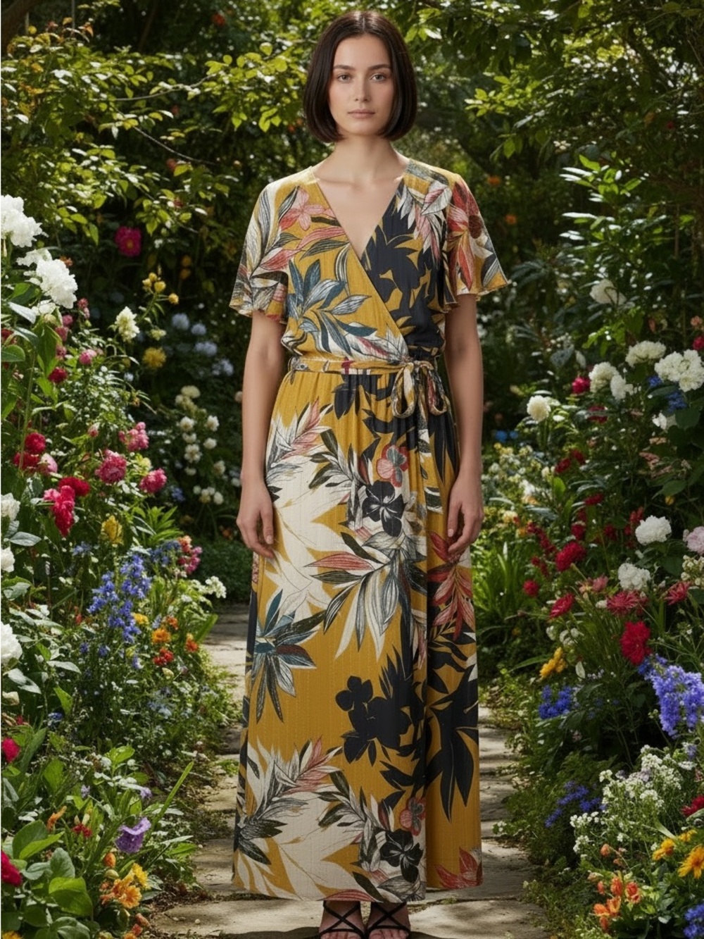 Luxology size 10 maxi tropical gold inlay fabric Macy’s reg$88 now $65